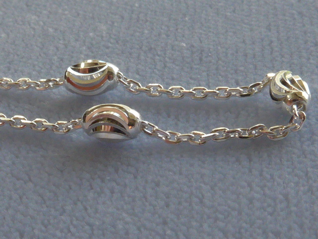 18″ ITALIAN STERLING SILVER NECKLACE w/SWIRLY FACETED OVAL BEADS ITALY 925