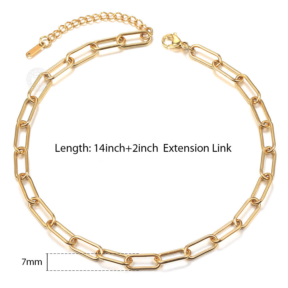 7mm Gold Plated Paperclip Cable Chain Choker Necklace For Women Stainless Steel