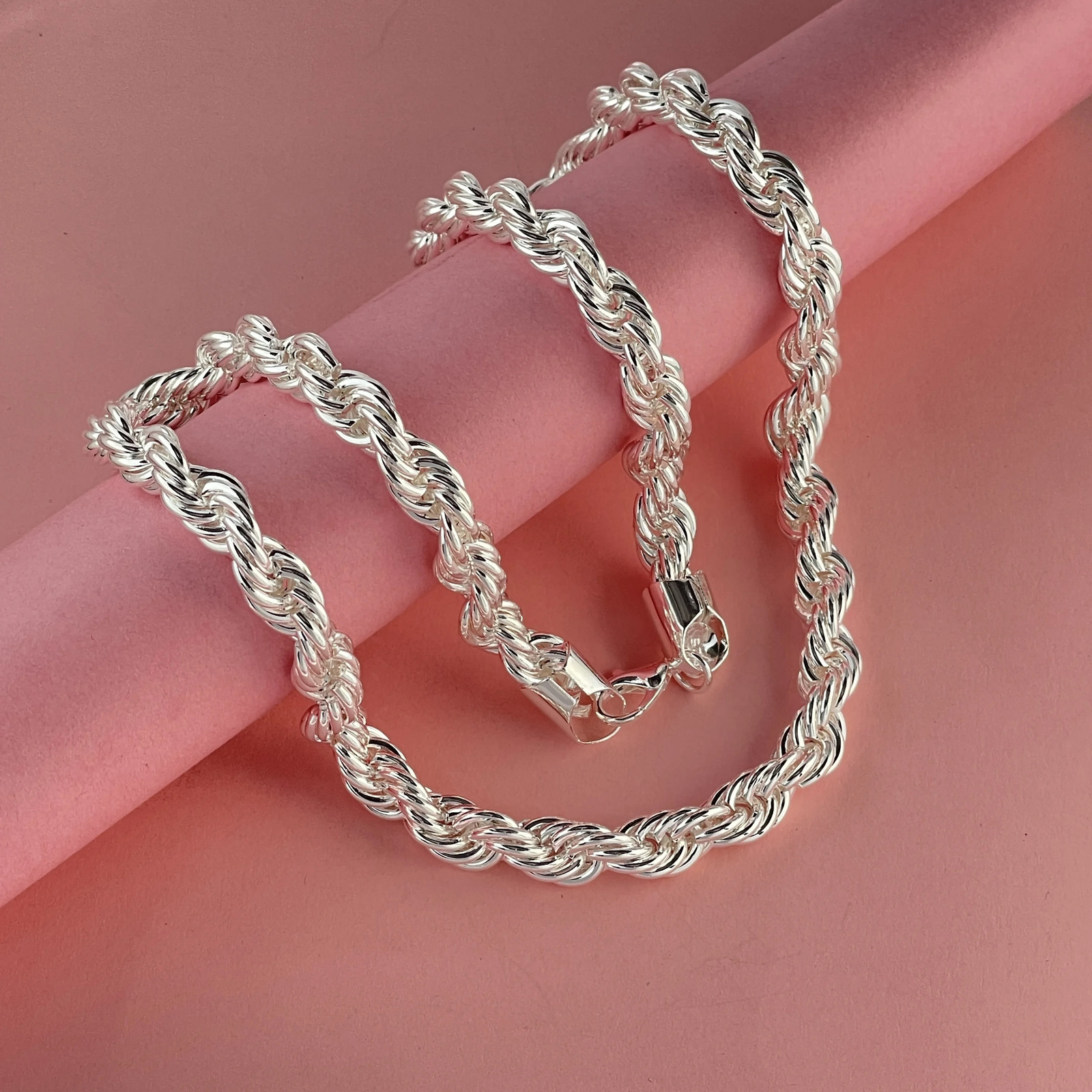 Sterling Silver 5/6/8MM 16-30 Inches Rope Chain Necklace For Men Women.