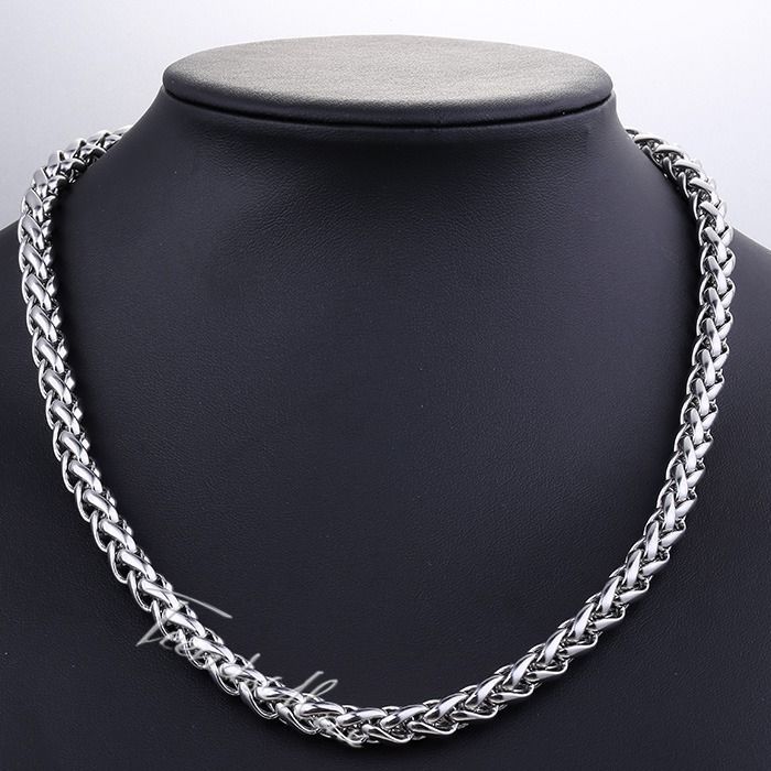 3/4/5/6/8/10mm Boys Men’s Chain Stainless Steel Wheat Link Silver Tone Necklace