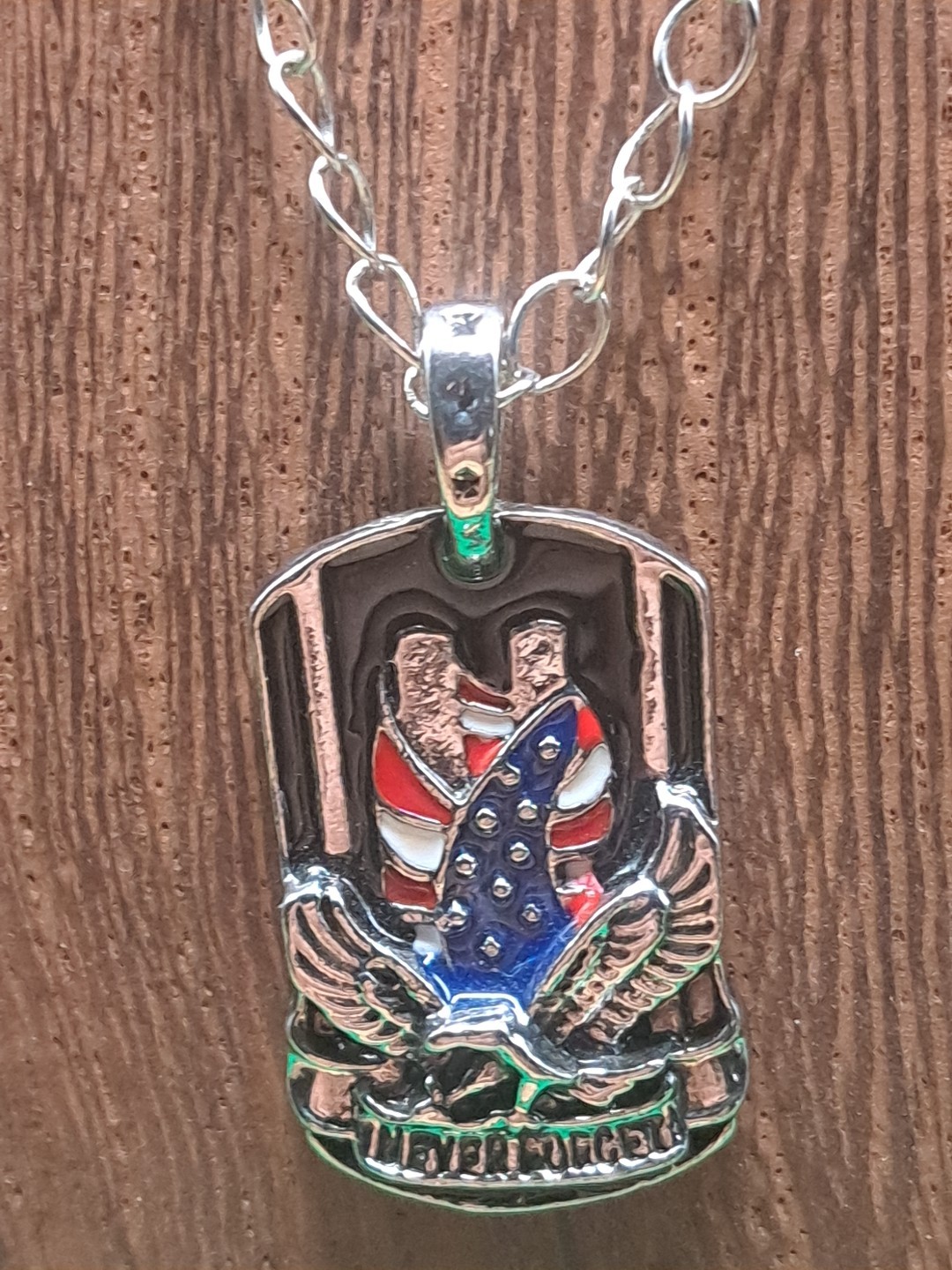 Necklace With Flag Colored Pendant & Eagle Silver 24 ” Chain, Item # 12