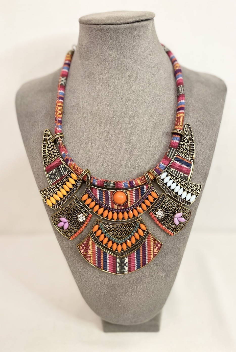 Turkish Bohemian Themed Rusty Necklace Large Ethnic Vintage Boho Beaded Necklace