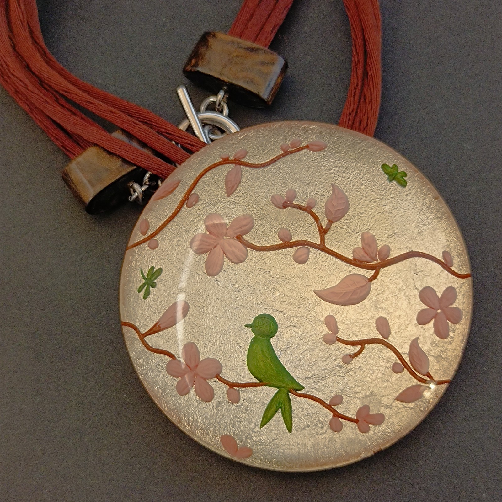ZSISKA Necklace Oversized Resin Pendant Art Nouveau Inspired Botanical Whimsical