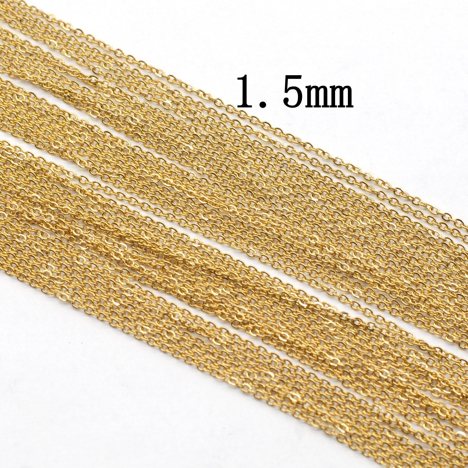 9PCS Stainless Steel Gold Flat Cable Necklace 16″/18″/20″/22″/24″ Wide 1.5mm-G