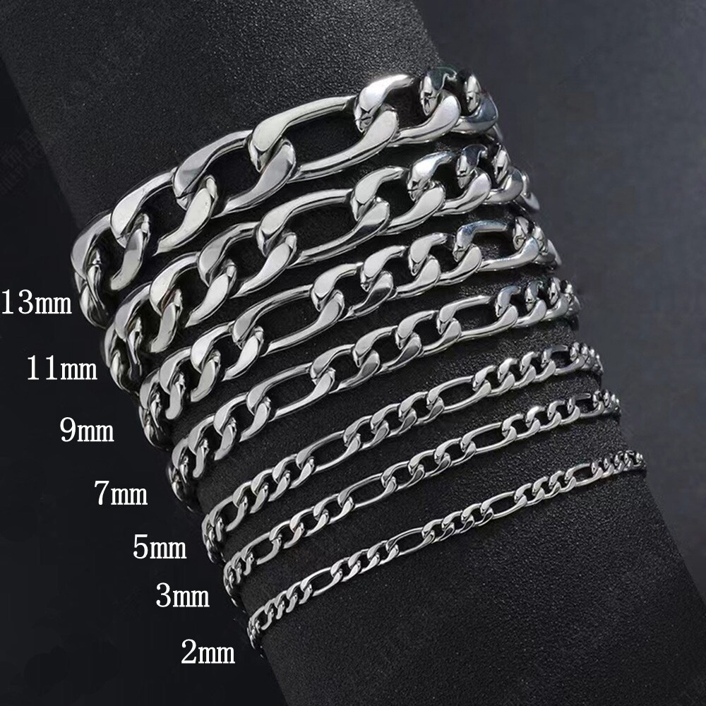 Stainless Steel 1:3 Figaro Chain 7″- 30″ Men Women Necklace 2/3/5/7/9/11/13mm