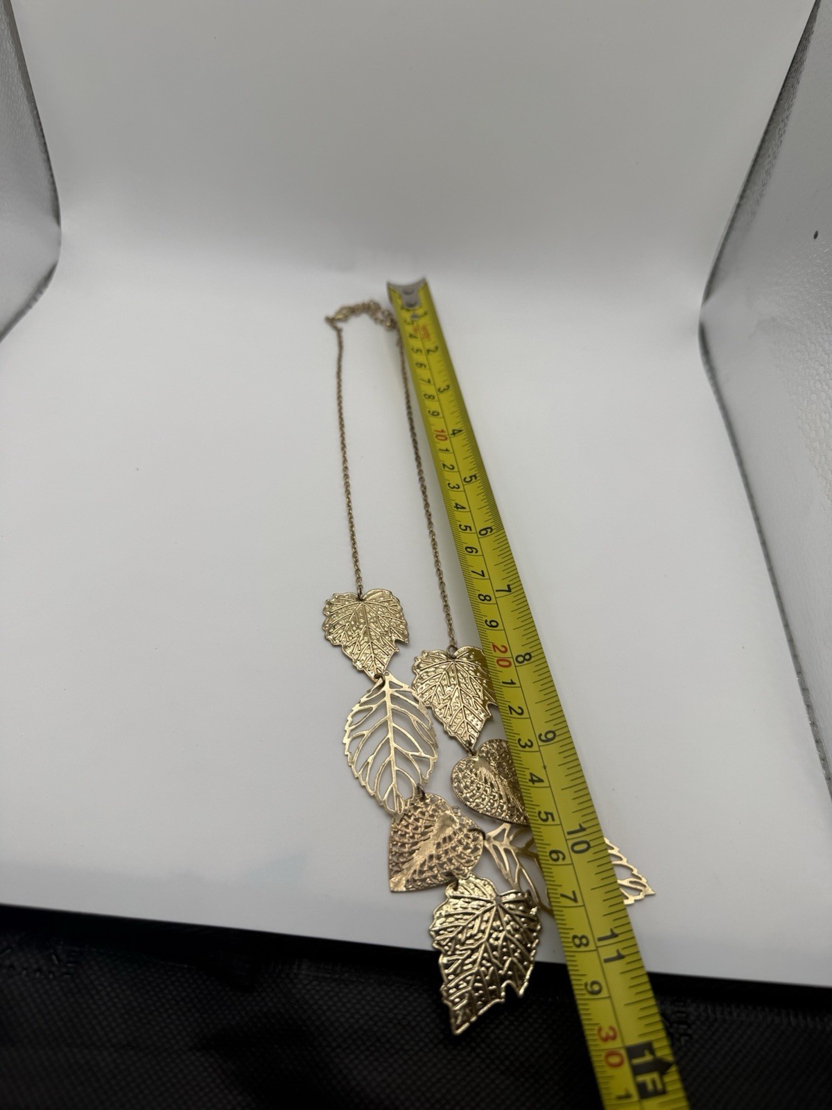 Gold Tone Multi-Leaf Asymmetrical Bib Statement Necklace Fairycore boho Hippie