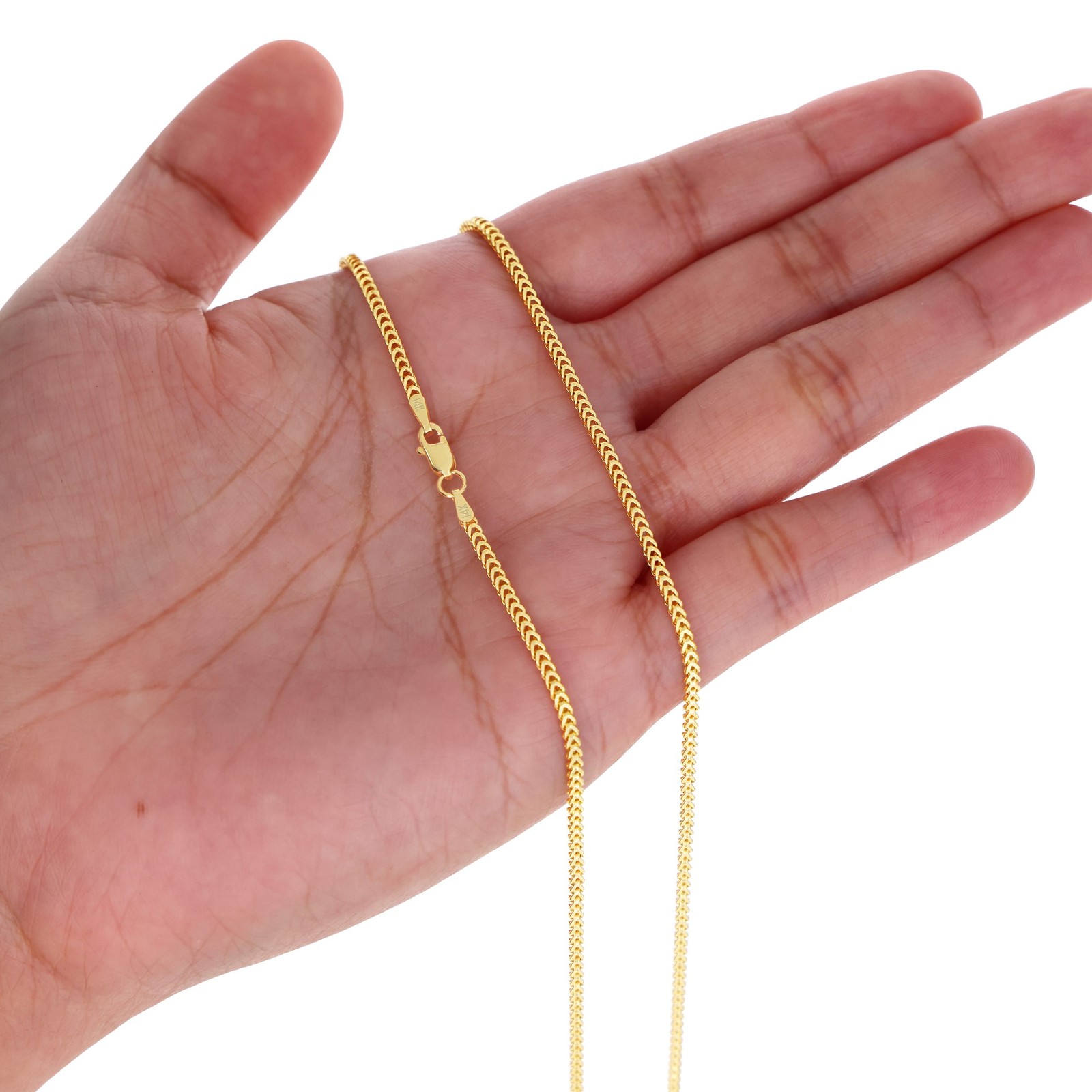14K Yellow Gold 2mm Franco Box Wheat Foxtail Chain Necklace Mens Womens 16″- 24″