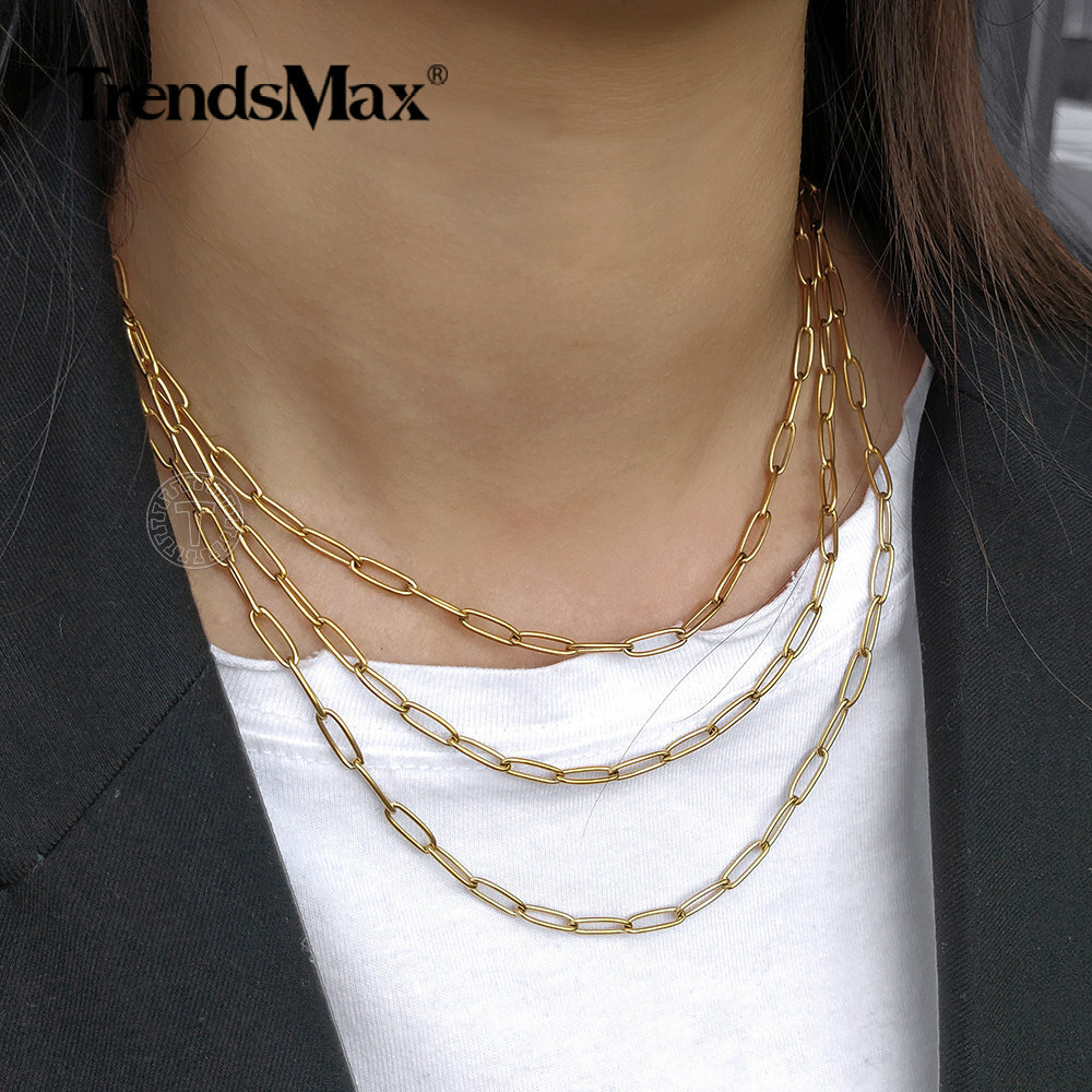 Gold Plated Stainless Steel Paperclip Rolo Box Chain Choker Necklace 16-20″ Xmas