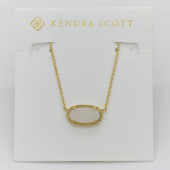 New Kendra Scott Elisa Gold Pendant Necklace In Iridescent White Drusy
