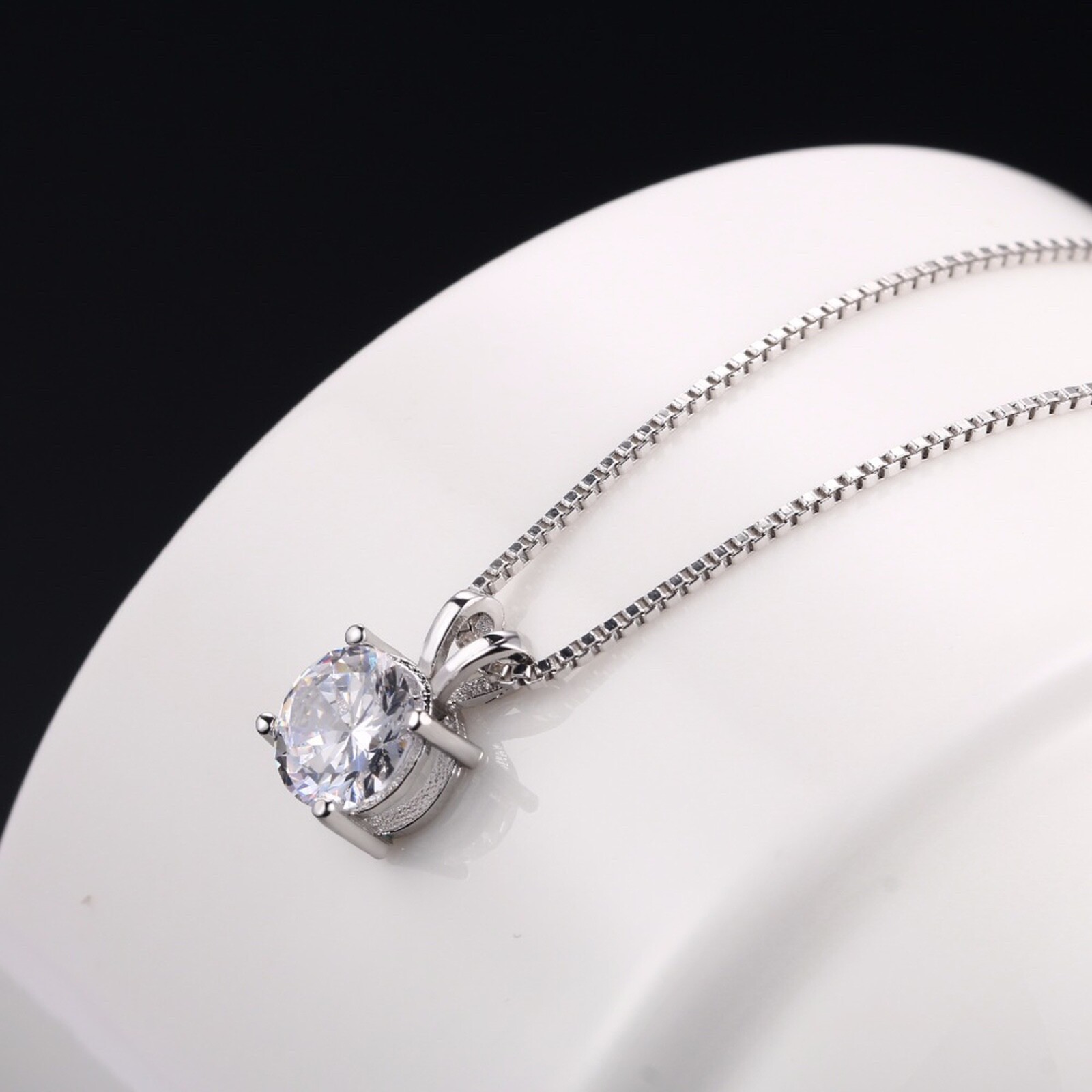 Lab Created AAA CZ Necklace 2 Carat Brilliant Cut Solitaire pendant Round Single