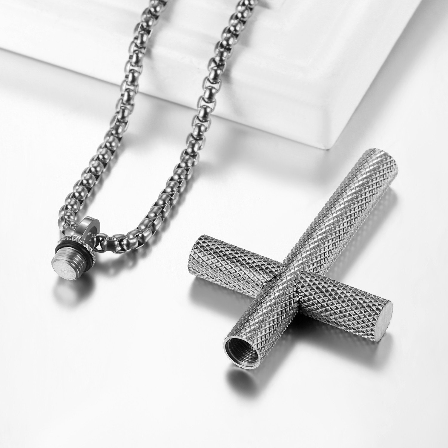 Cross Urn Necklace Pendant Stainless Steel Cremation Ash Keepsake Jewelry 22″