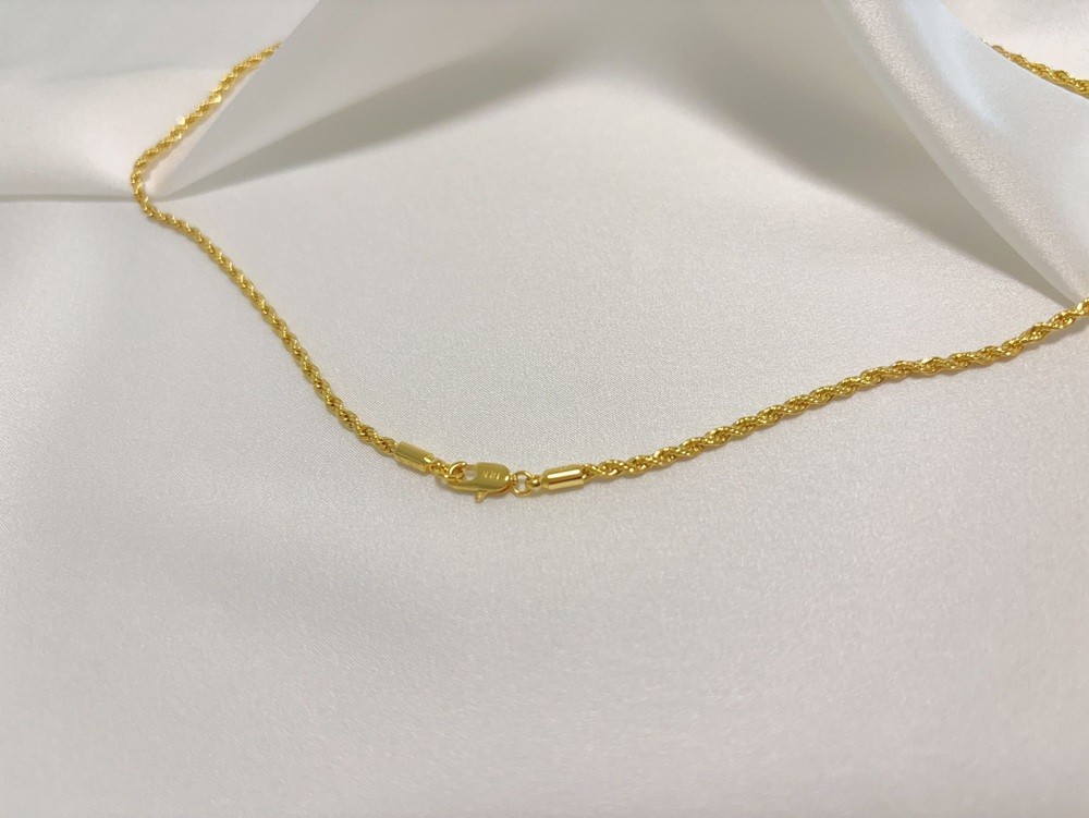 18K Yellow Gold Solid 2.5mm Rope Chain Diamond Cut Pendant Necklace 20″ Chain