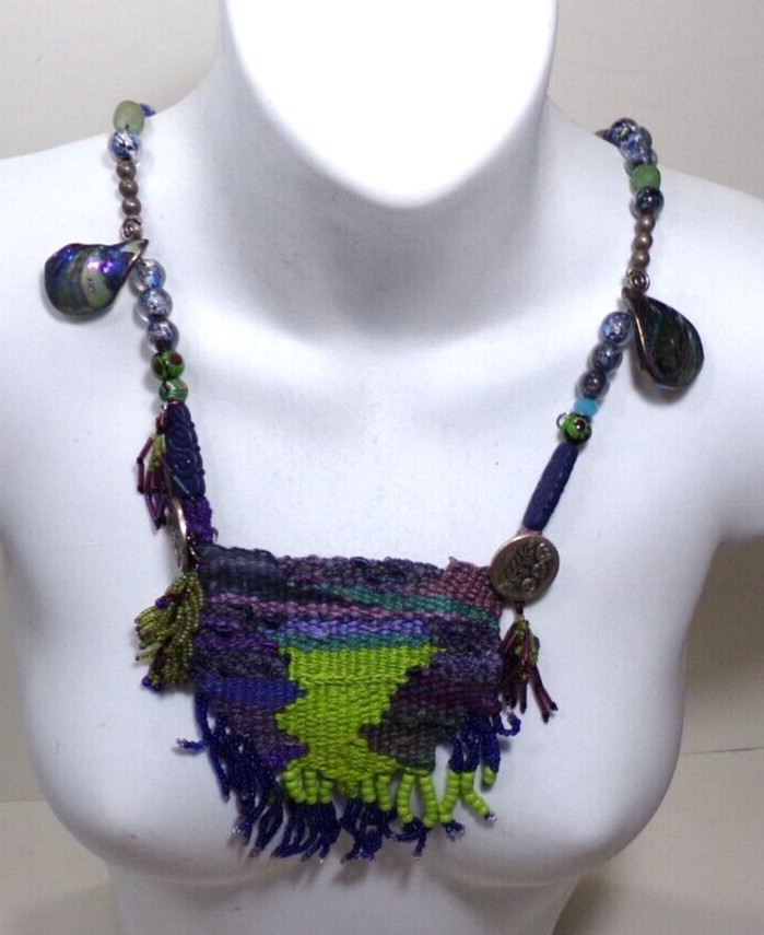 Artisan Textile Necklace Colorful Woven Pendant Boho Jewelry JJ2