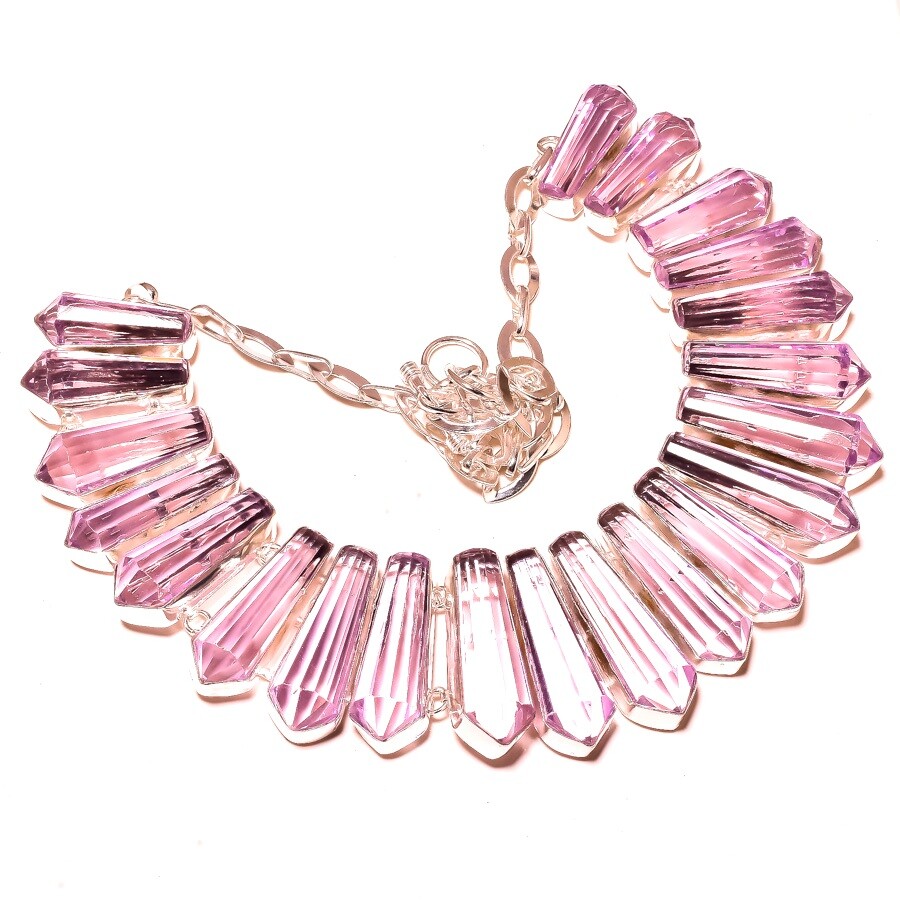 Pink Kunzite Pencil Shape Gemstone 925 Sterling Silver Gift Jewelry Necklace 18″