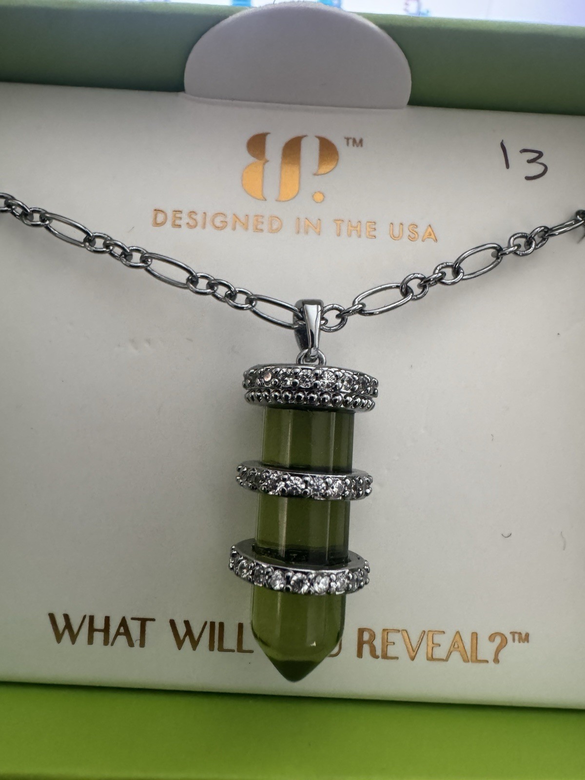 BP NK20448 Lab-Created Peridot Spike Charm Pendant Necklace 18″+2.5″ Ext