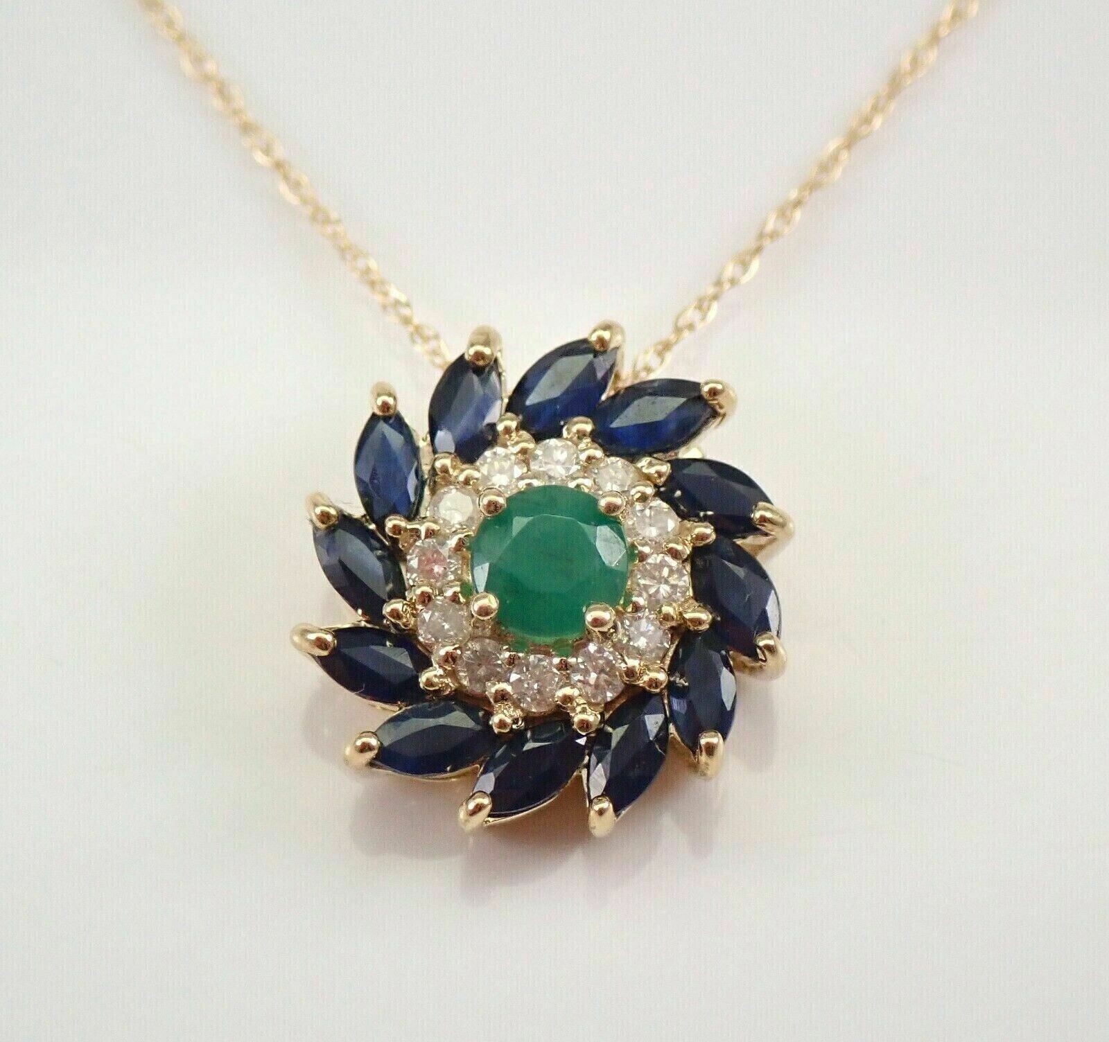 14k Yellow Gold Plated 2 Ct Round Cut Simulated Green Emerald Halo Pendant Chain