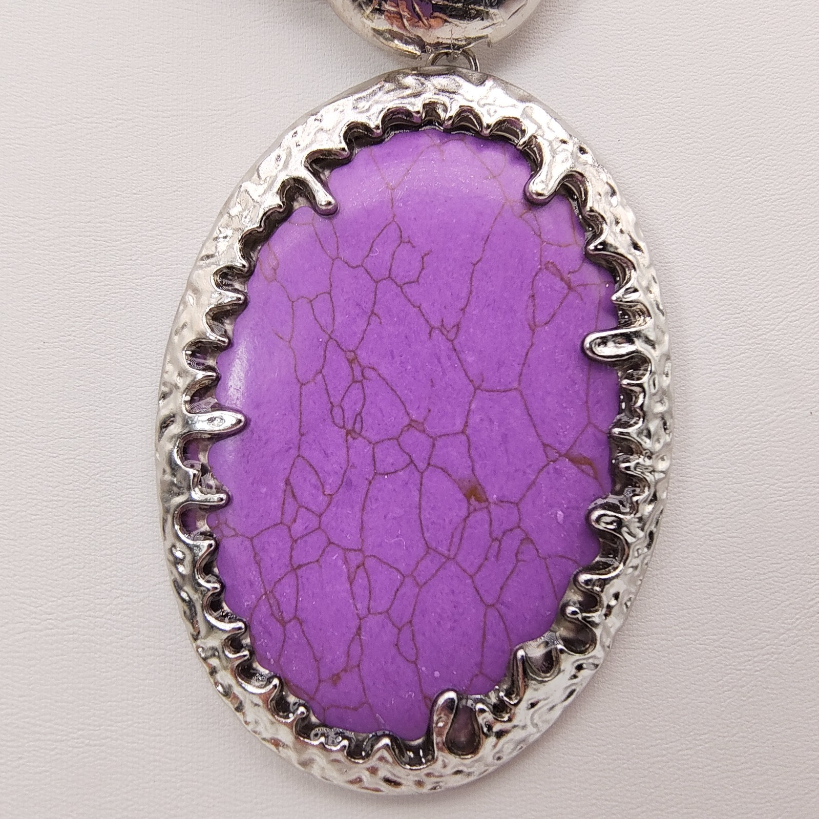 Marbled Purple Pendant Statement Necklace Silver Tone Whimsigoth Fairycore