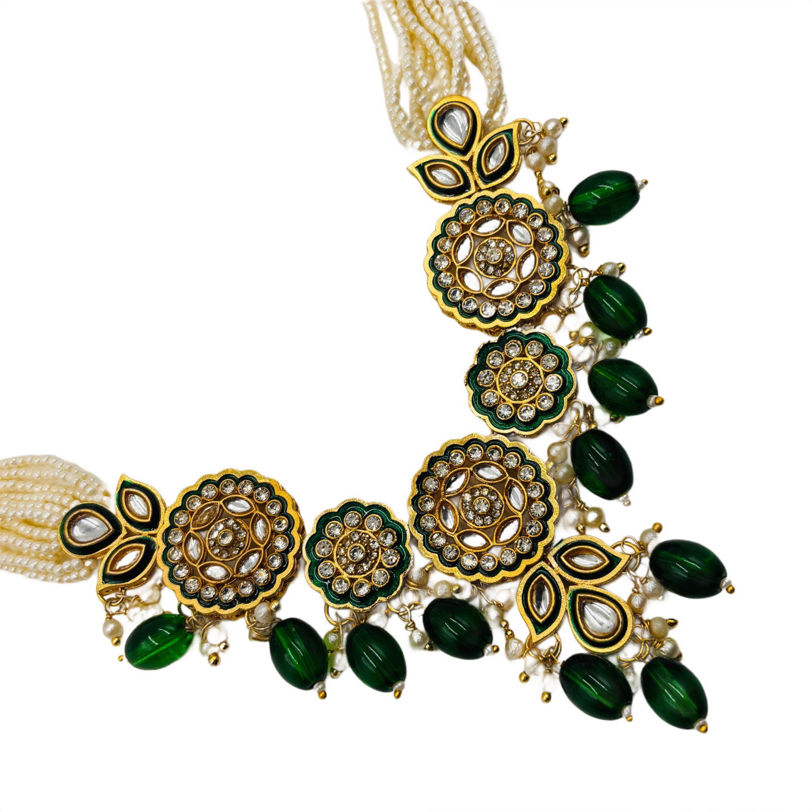 Gold Plated Pearl Statement Necklace Set Indian Bridal Jewelry for Women