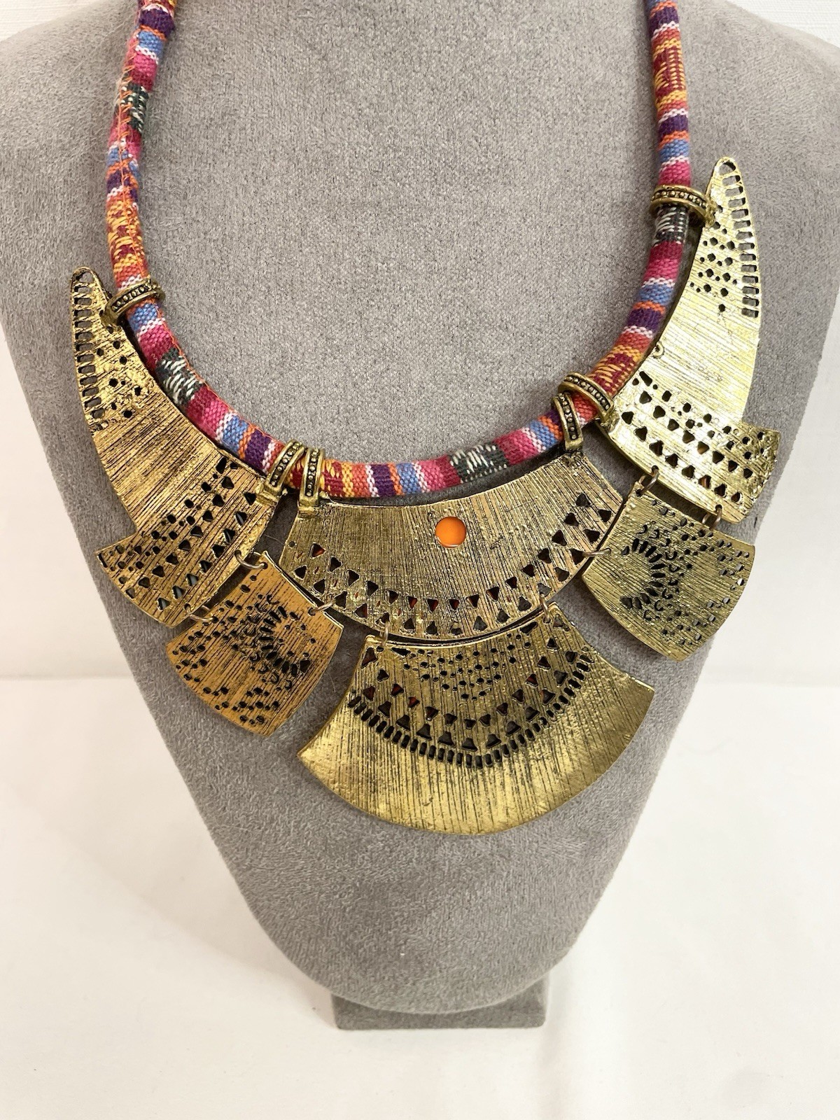 Turkish Bohemian Themed Rusty Necklace Large Ethnic Vintage Boho Beaded Necklace