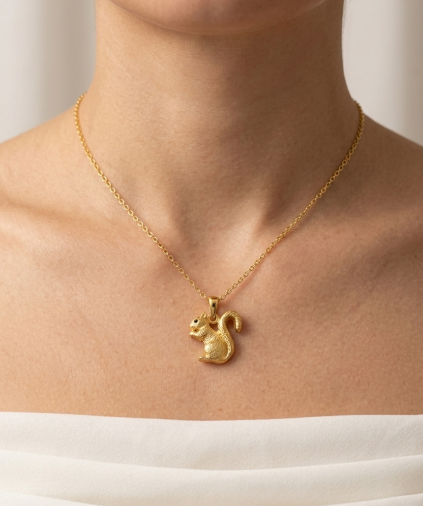 Pure Brass Gold Color Fancy Unique Squirrel Design Pendent Comes With Chain