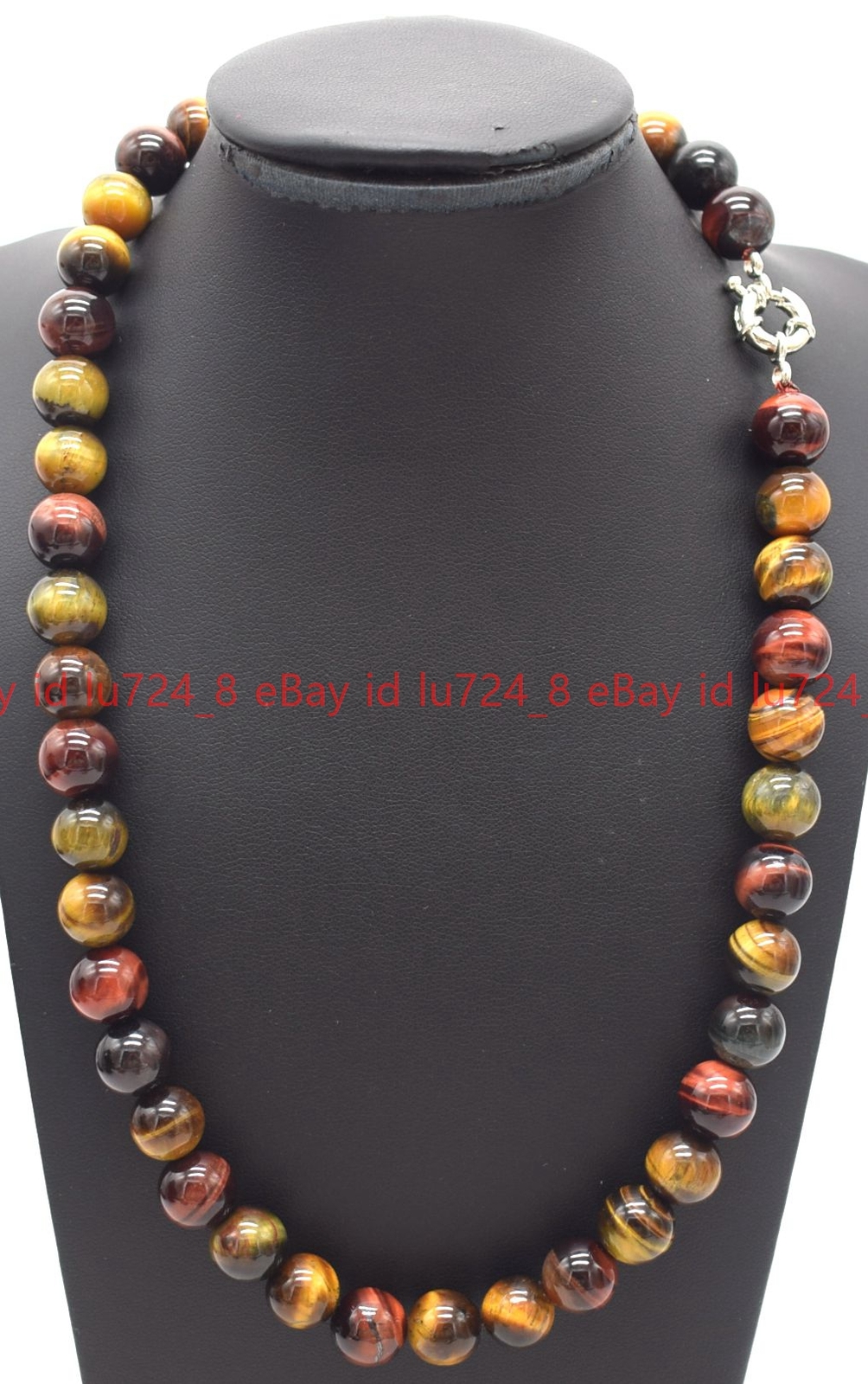 Natural 6-14mm Multicolor Tiger’s Eye Round Gemstone Beads Necklace 18″