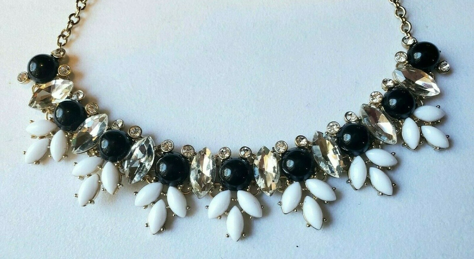 NWT Black & White CARA NY Rhinestone Opaque Jewel Ornate Bib Statement Necklace