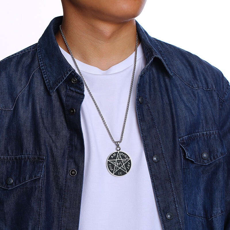Pentagram of Solomon Pendant Tetragramel2aton Name of God Men Necklace Star Amul