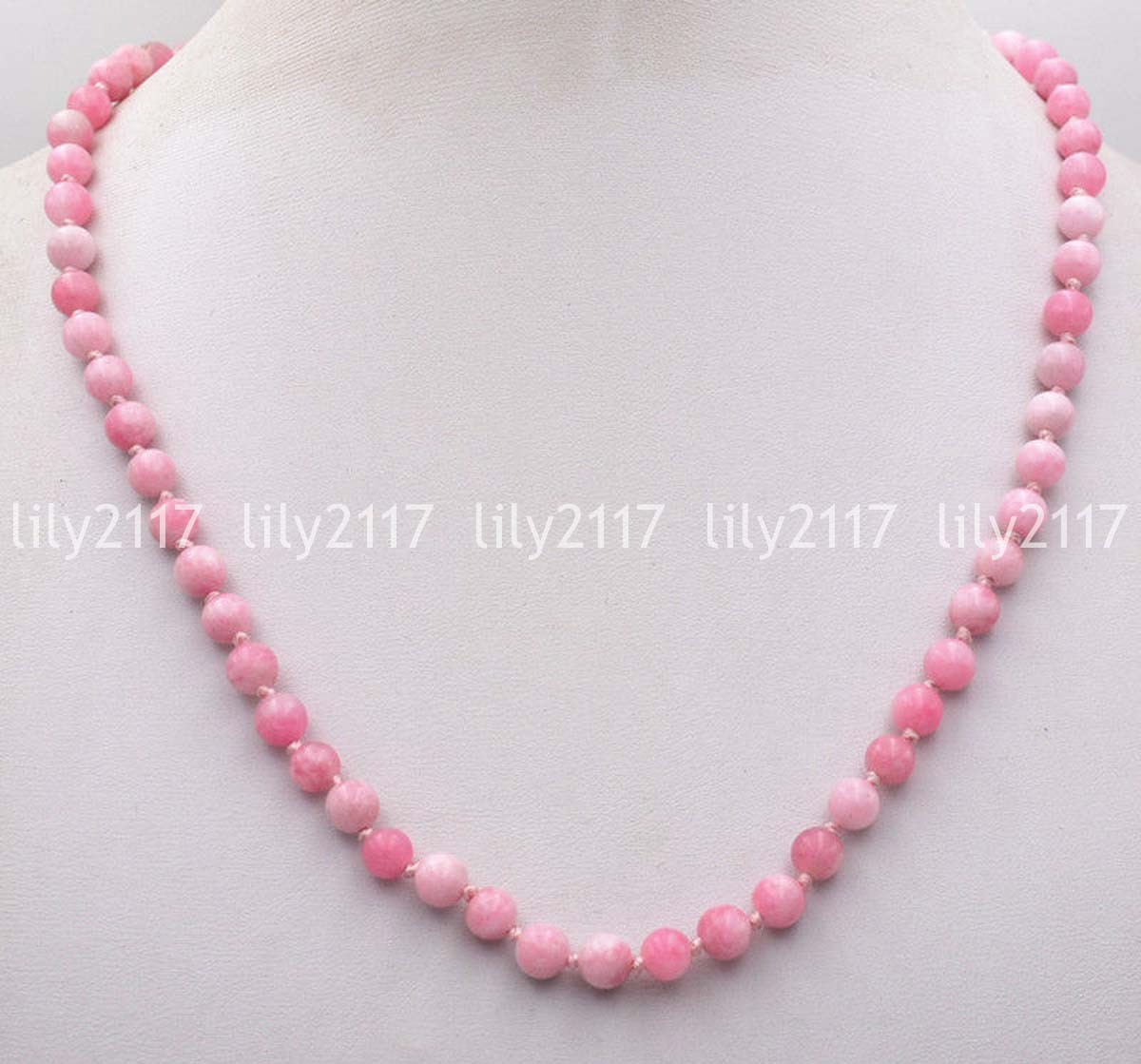 Beautiful Natural 6mm Pink Snowflake Jade Gemstone Round Beads Necklace 18″