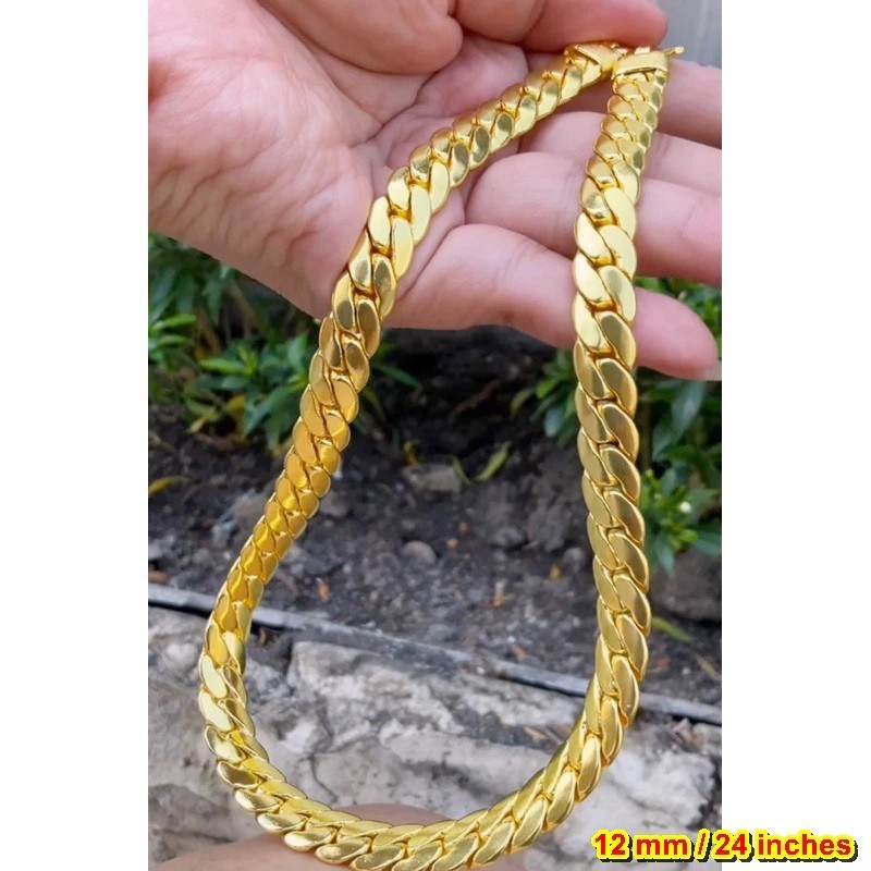 D6 Bracelet 24k Gold Plated Men Women Jewelry Gem Yellow wide 12mm. long 24″