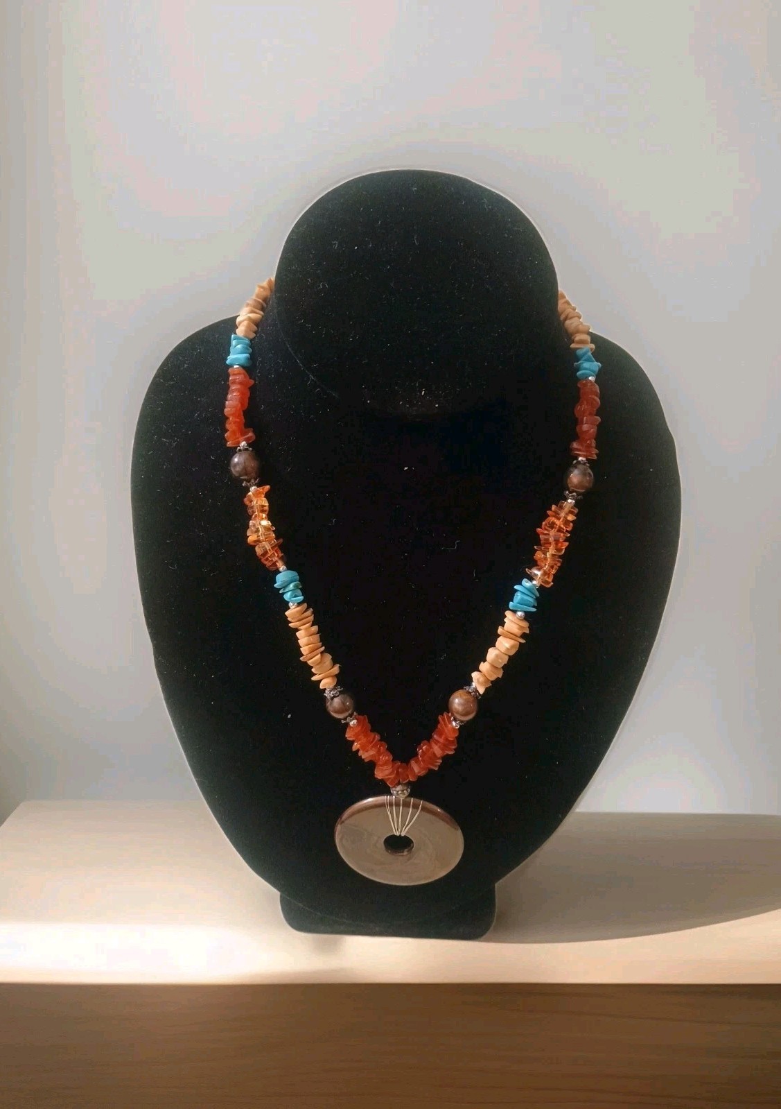 Faux Stone Beaded Statement Necklace 19-22″ W/Lobster Clasp, New W/O Tags