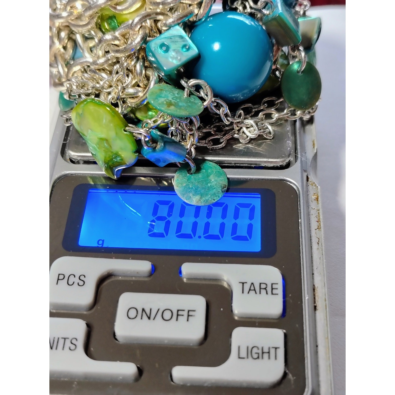 Blue Green Shell Bead Layered Statement Necklace