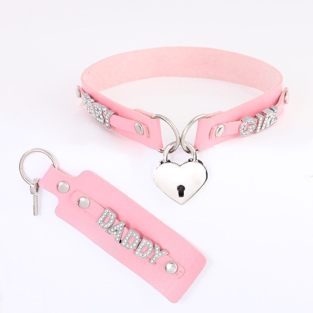 Collar Custom Pu Leather Chocker Punk DIY Necklace Heart LOCK BDSM Gift Choker