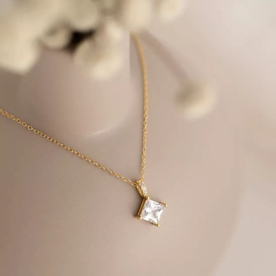 Princess Cut Simulated Diamond Woman’s Women Pendant 14K Yellow Gold Plated.