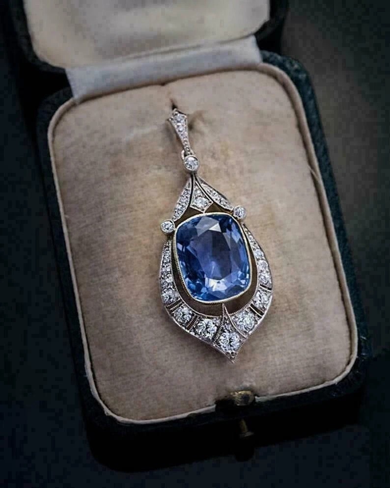 2.55 Ct Cushion Cut Blue sapphire Pendant Wedding Pendant 14k Solid White Gold