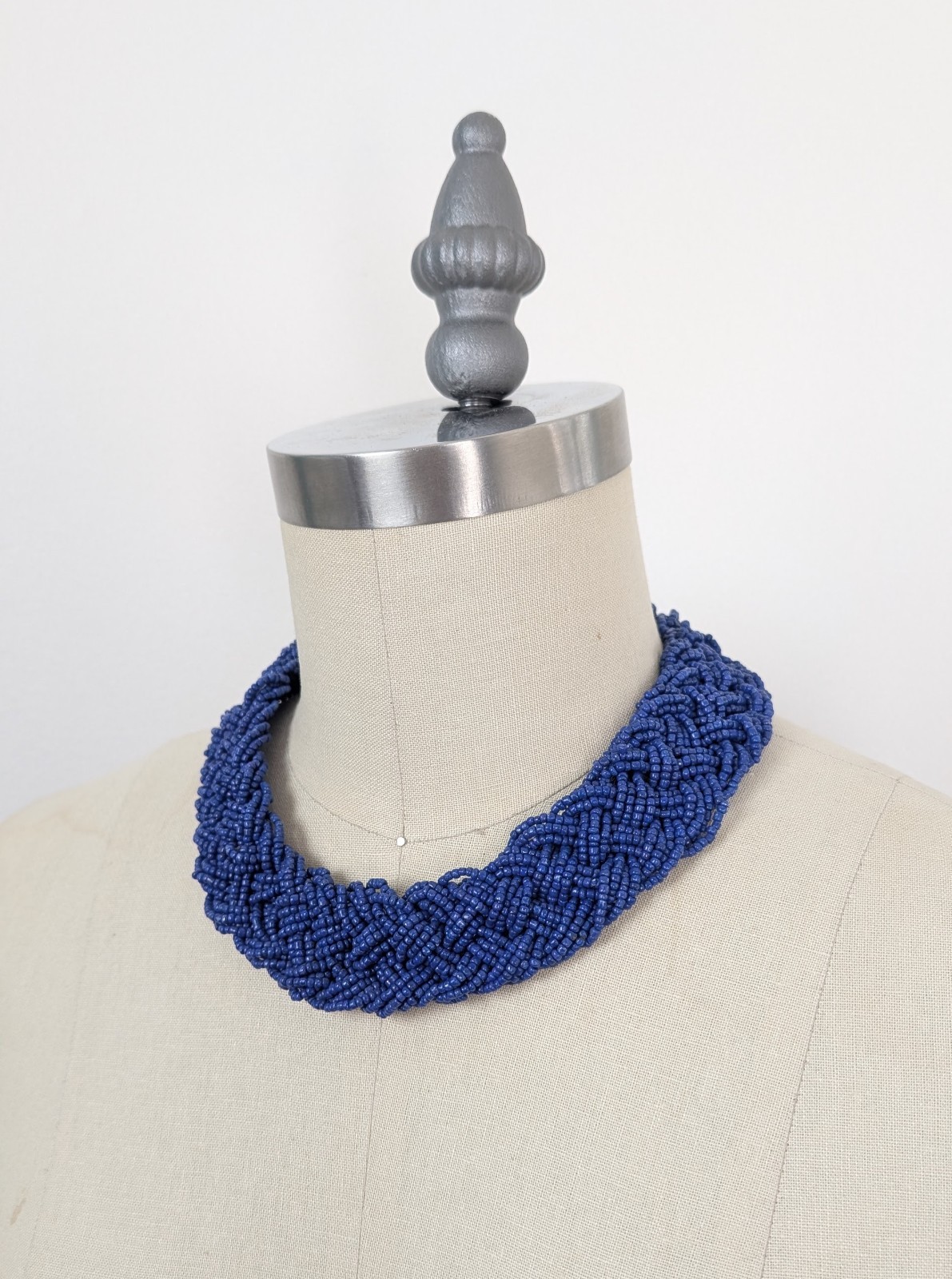 Chunky Beaded Necklace Cobalt Blue Jewelry Bib Choker