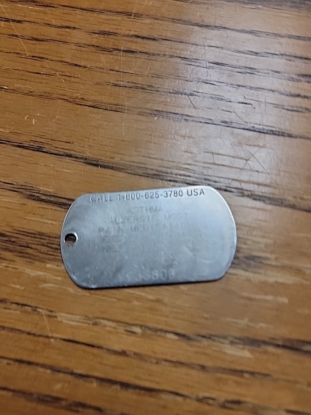 Vintage Stainless Steel Medical Alert ID Tag, dog tag Asthma