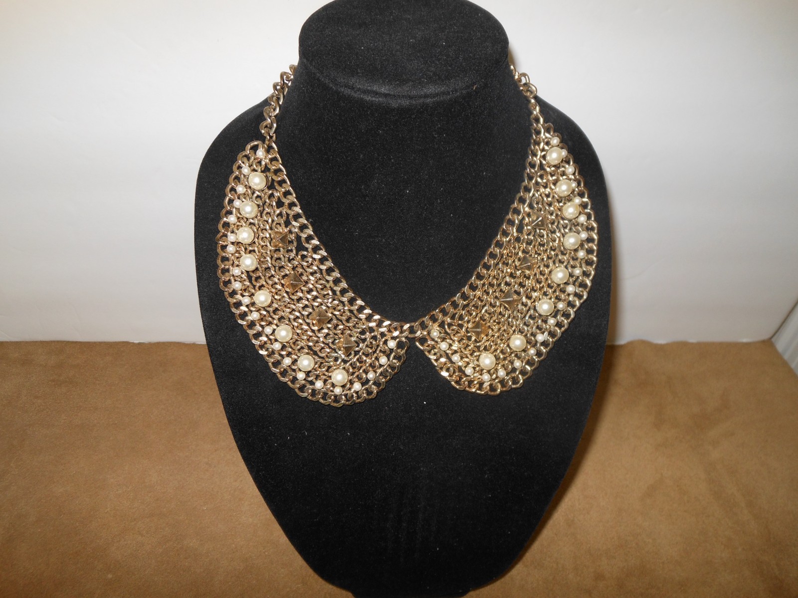 Zara Chain & Pearl Collar Bib Statement Necklace – Signed Hang Tag