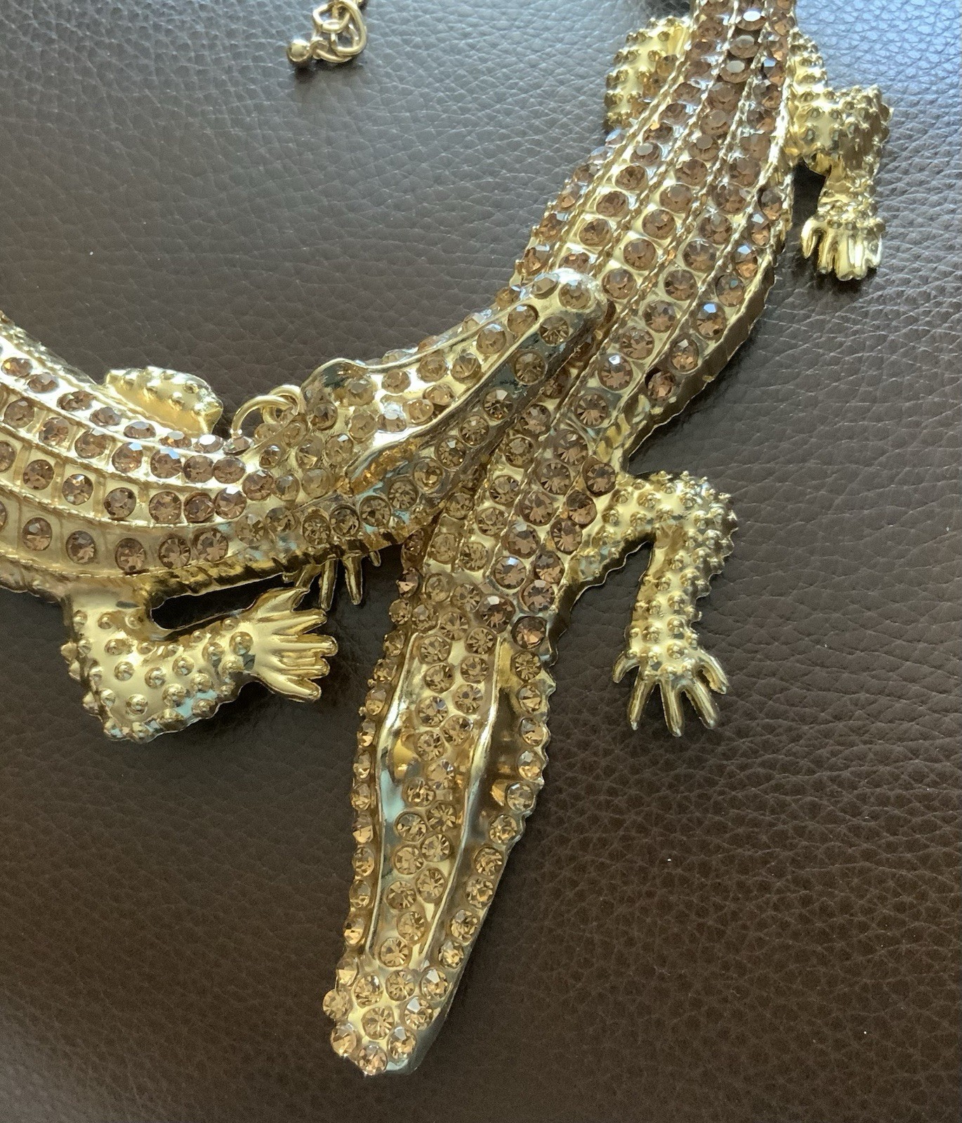 Crocodile Alligator Necklace Gothic Chunky Gold Statement Museum Art VTG CZ