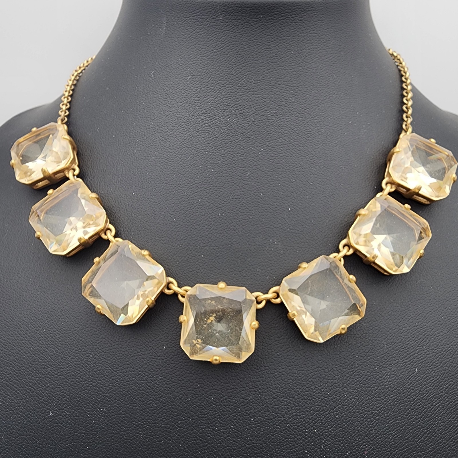 J Crew Retired Champagne Glass Crystal Cushion Cut Statement Collar Necklace