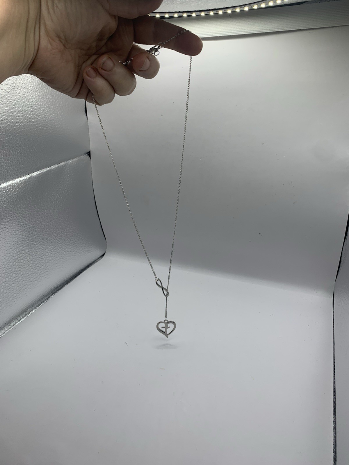 Christian Design Necklace 27 In Length Adjustable Infinity Symbol Heart Cross