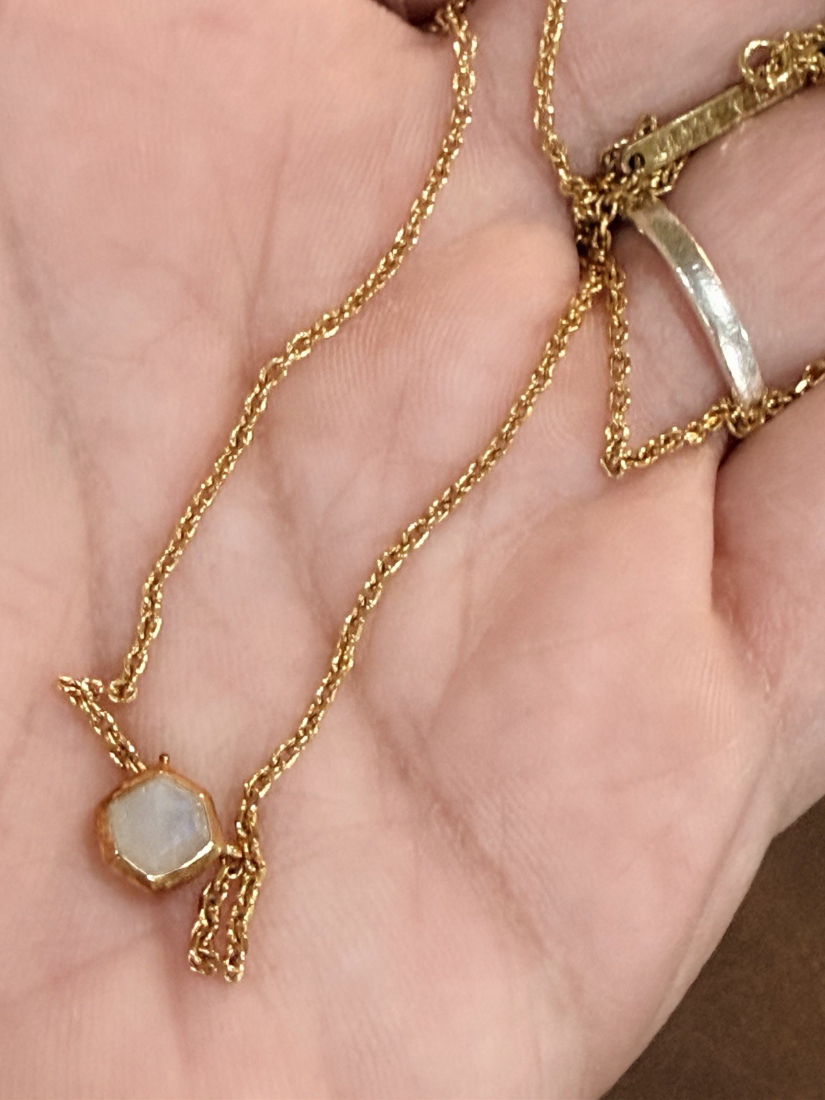 Kendra Scott Davie Pendant Necklace 18k Gold Vermeil White Kyocera Opal Hexagon