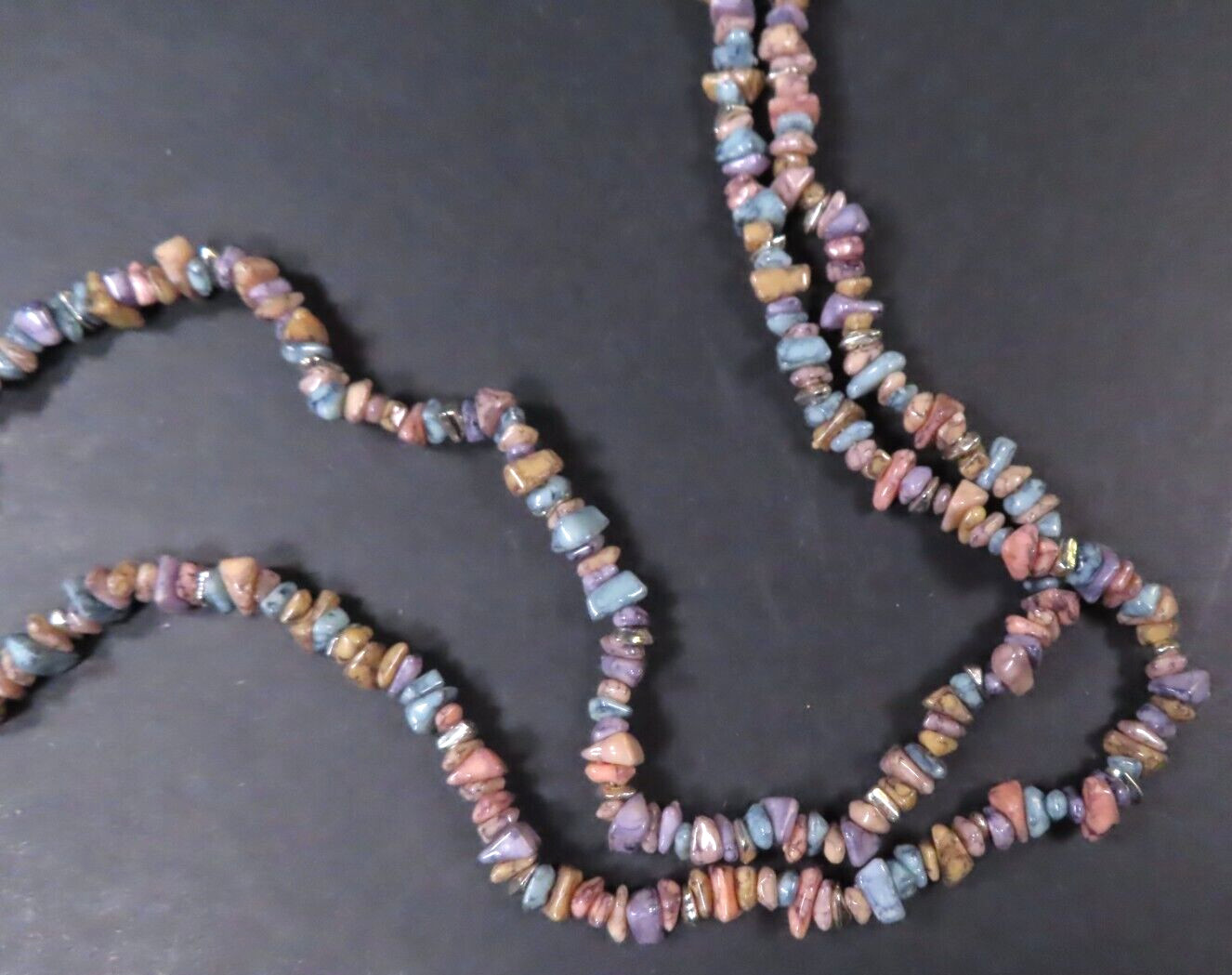 Set of (2) Semiprecious Stone Chip Multicolored Beaded 44″ Necklaces