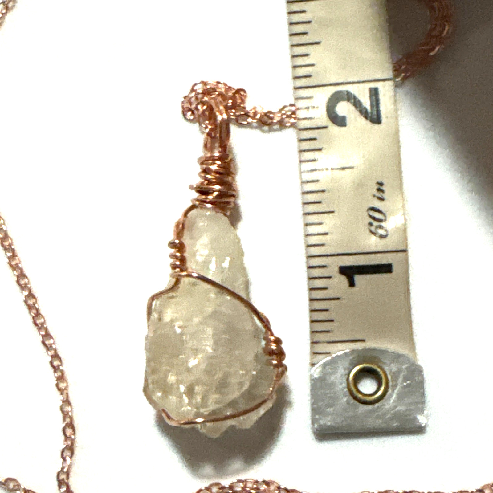 Clear Quartz Necklace Jewelry Rose Gold Tone 30″ Chain Genuine Stone Handmade
