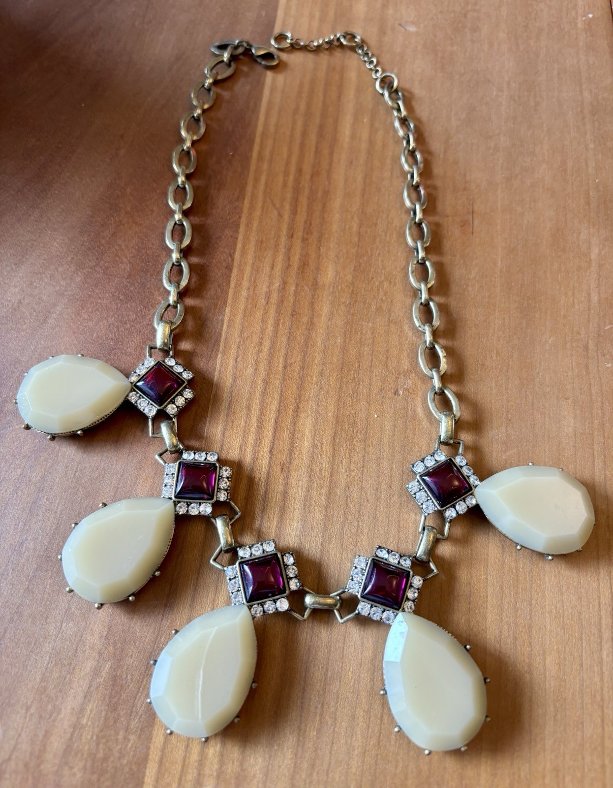 J.Crew Cream Acrylic & Purple Rhinestone 18″ Necklace with 2″ extender