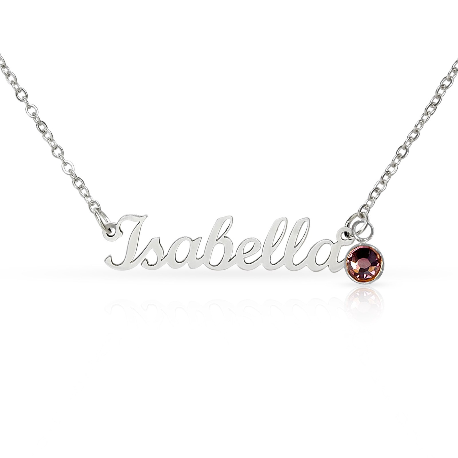 Personalized Name Necklace with Birthstone Custom Gift Box for Her Silver