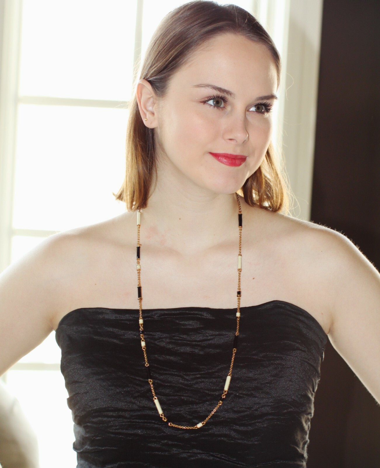 Kate Spade NY Black Gold Ivory “Bar None” Scatter Necklace Station long chain