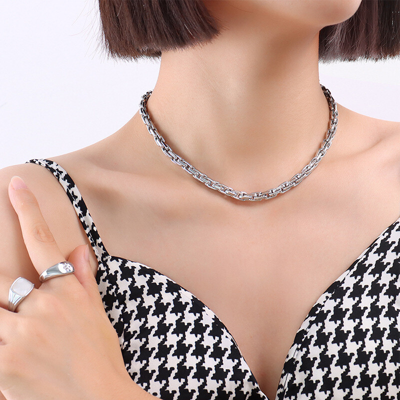 6mm Woman 18K Gold Plated Stainless Steel Heavy Link Bracelet Chain Necklace