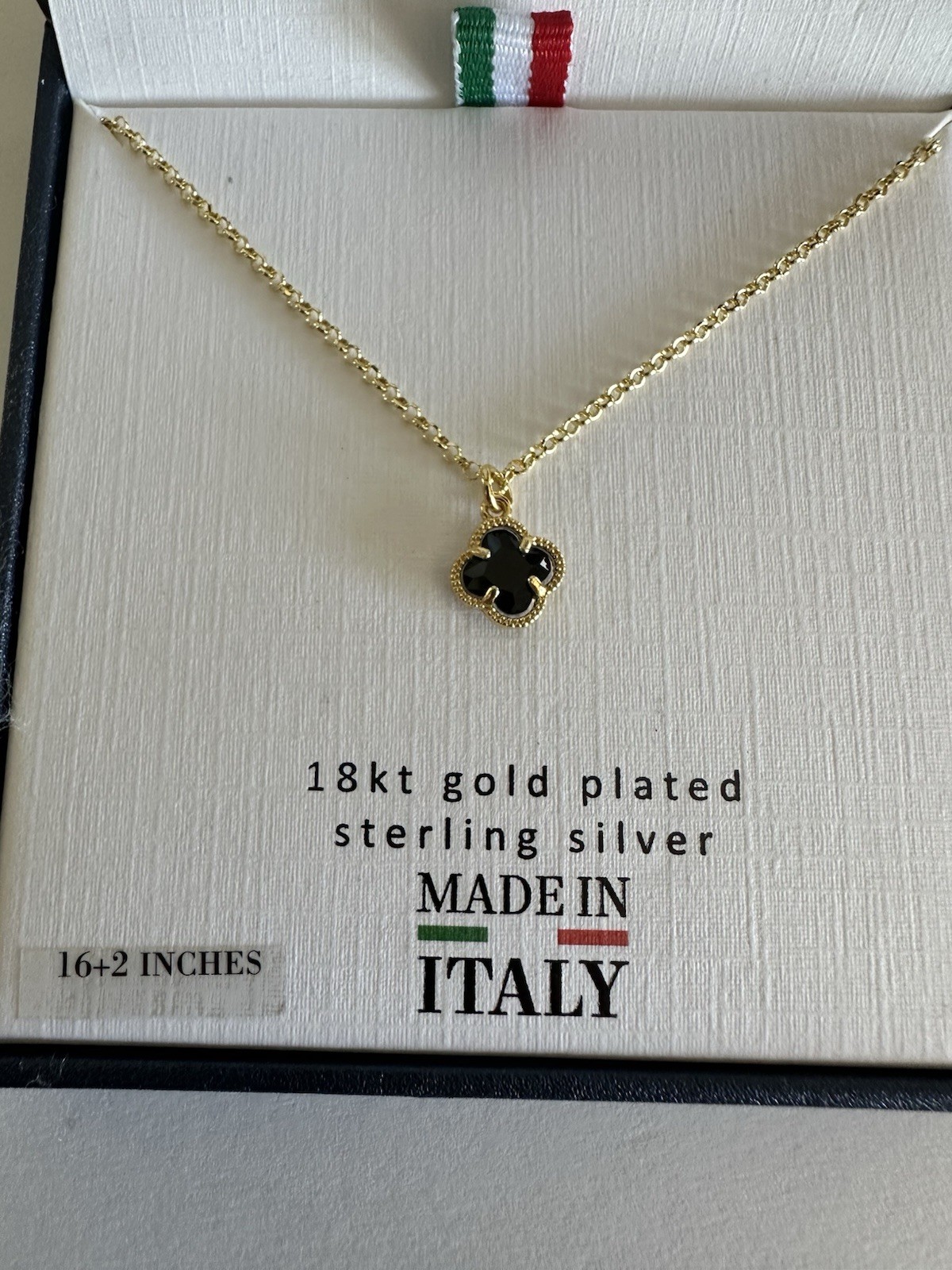 Necklace 18k T Gold Plated Sterling Silver 16+2 Inch Blackstone Flower Shape