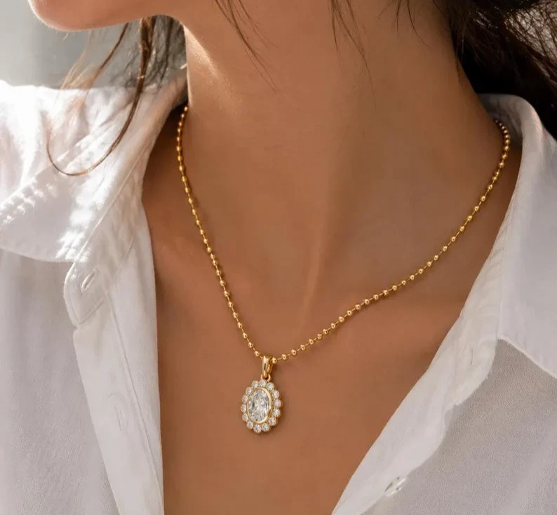 Oval Cut Simulated Diamond Women’s Pendant 14K Yellow Gold Plated Without Chain