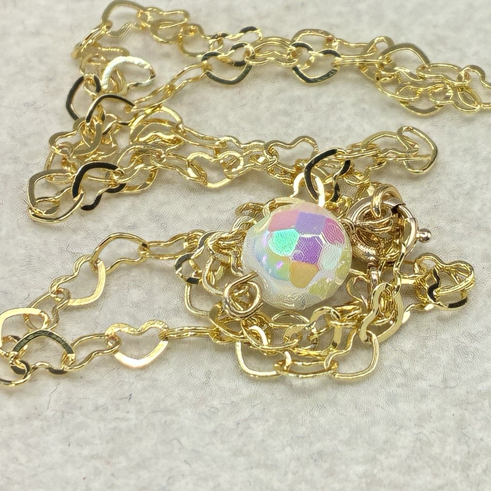 Gold Filled Heart Link Chain Necklace with White Colorful AB Crystal Pendant